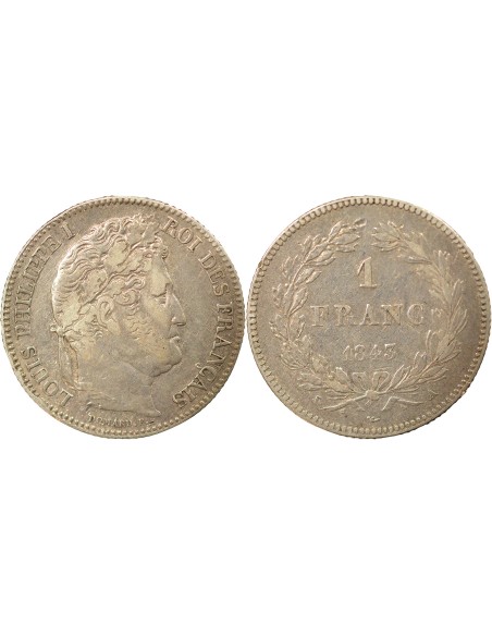 Louis-Philippe Ier Tête Laurée 1 franc Argent 1843 A - Paris