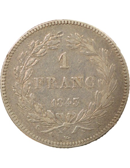 Louis-Philippe Ier Tête Laurée 1 franc Argent 1843 A - Paris