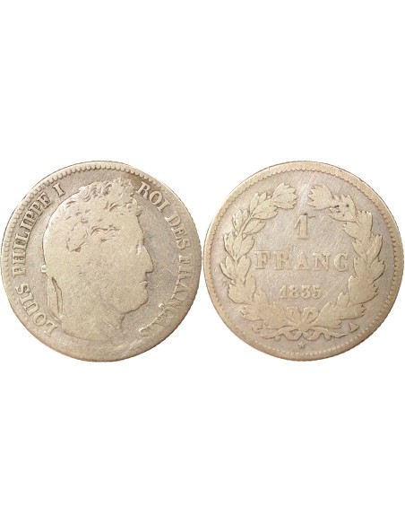 Louis-Philippe Ier Tête Laurée 1 franc Argent 1835 A - Paris