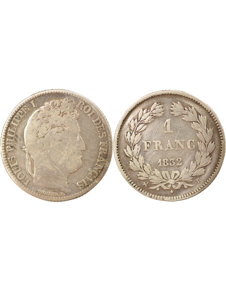 Louis-Philippe Ier Tête Laurée 1 franc Argent 1832 B Rouen