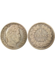 Louis-Philippe Ier Tête Laurée 1 franc Argent 1842 W Lille