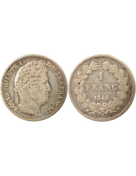 Louis-Philippe Ier Tête Laurée 1 franc Argent 1842 W Lille