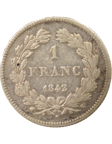 Louis-Philippe Ier Tête Laurée 1 franc Argent 1842 W Lille