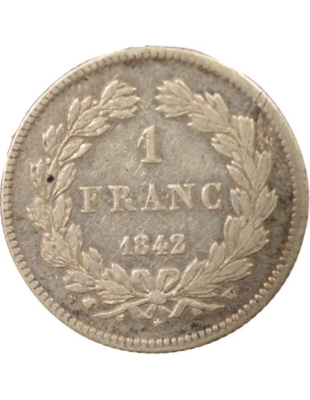 Louis-Philippe Ier Tête Laurée 1 franc Argent 1842 W Lille