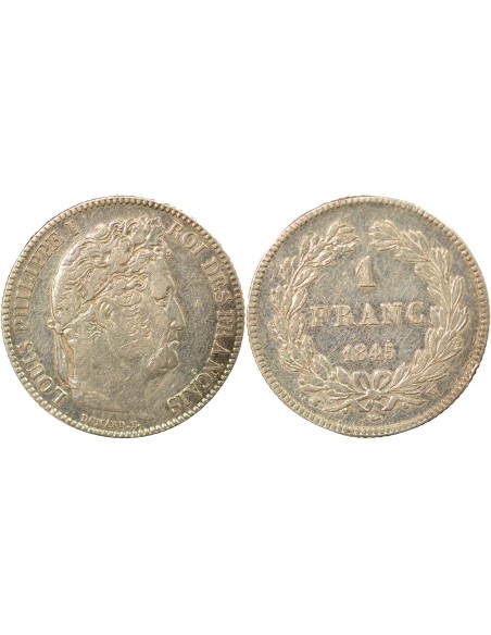 Louis-Philippe Ier Tête Laurée 1 franc Argent 1845 W Lille