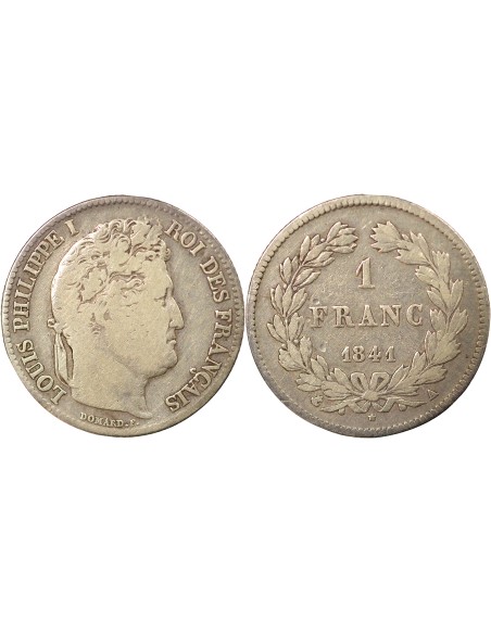 Louis-Philippe Ier Tête Laurée 1 franc Argent 1841 A - Paris