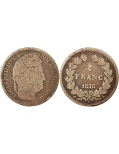 Louis-Philippe Ier Tête Laurée 1 franc Argent 1833 A - Paris