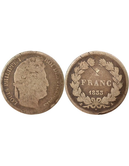 Louis-Philippe Ier Tête Laurée 1 franc Argent 1833 A - Paris