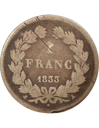 Louis-Philippe Ier Tête Laurée 1 franc Argent 1833 A - Paris