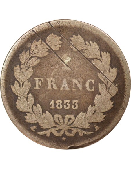 Louis-Philippe Ier Tête Laurée 1 franc Argent 1833 A - Paris
