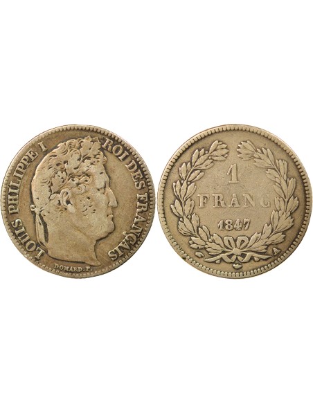 Louis-Philippe Ier Tête Laurée 1 franc Argent 1847 A - Paris