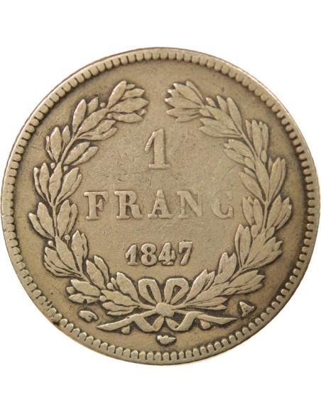 Louis-Philippe Ier Tête Laurée 1 franc Argent 1847 A - Paris