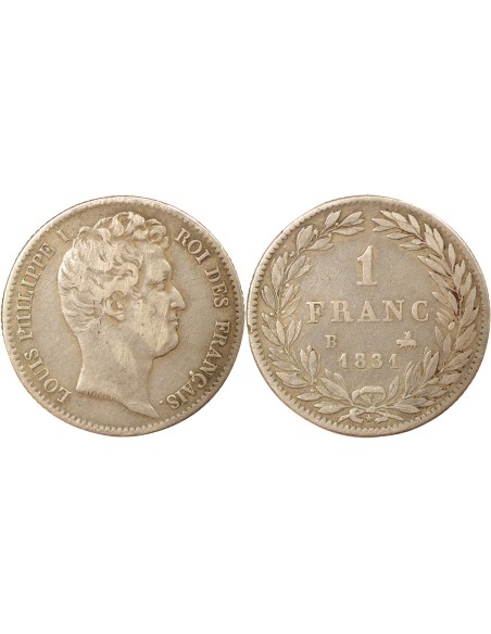 Louis-Philippe Ier Tête nue 1 franc Argent 1831 B Rouen