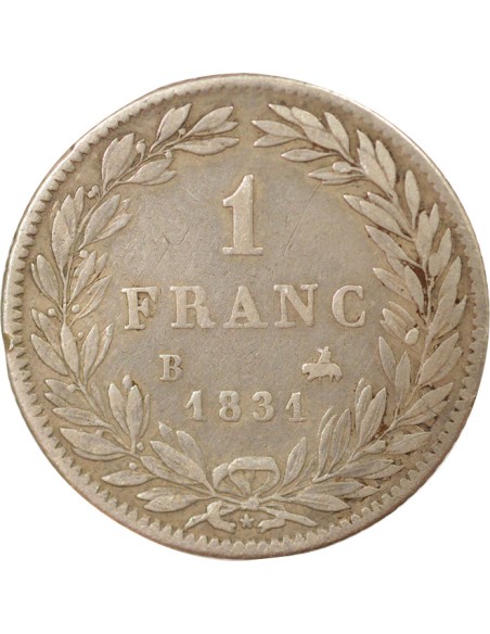 Louis-Philippe Ier Tête nue 1 franc Argent 1831 B Rouen