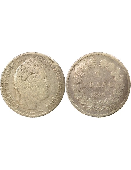 Louis-Philippe Ier Tête Laurée 1 franc Argent 1840 A - Paris