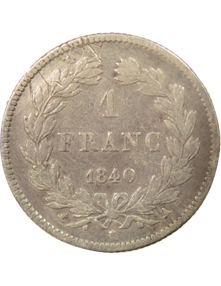Louis-Philippe Ier Tête Laurée 1 franc Argent 1840 A - Paris