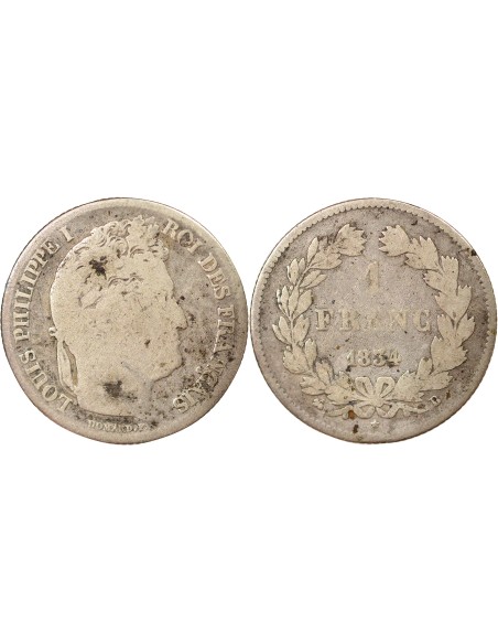 Louis-Philippe Ier Tête Laurée 1 franc Argent 1834 B Rouen