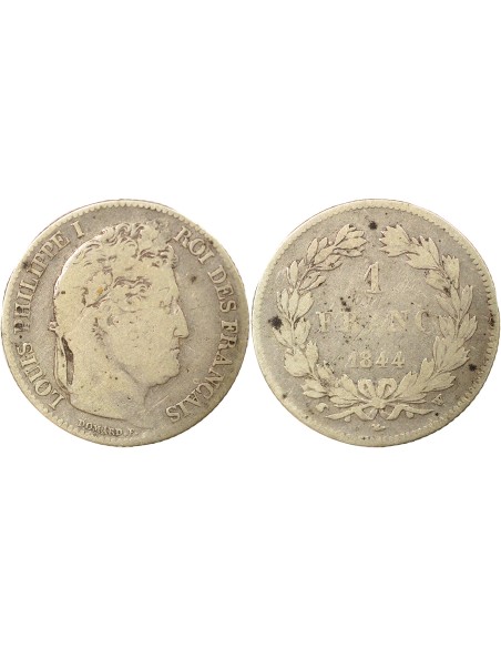Louis-Philippe Ier Tête Laurée 1 franc Argent 1844 W Lille