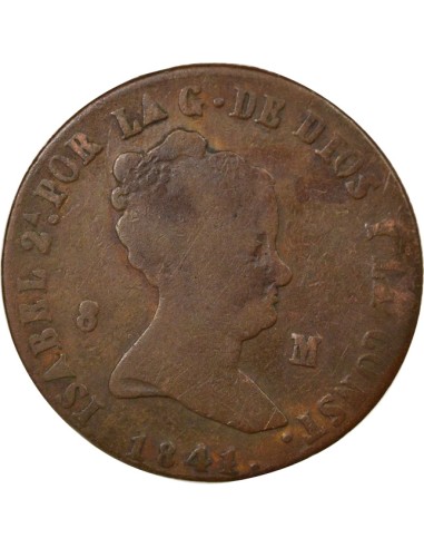Reine Espagnol 2e Type 8 maravedis Cuivre 1841 J Jubia (J ou JA)