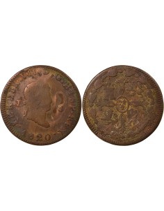 Espagne Ferdinand VII 2e Portrait 8 maravedis Cuivre 1820 J Jubia (J ou JA)