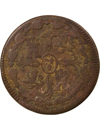 Espagne Ferdinand VII 2e Portrait 8 maravedis Cuivre 1820 J Jubia (J ou JA)