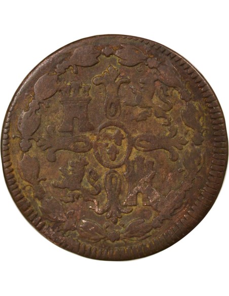 Espagne Ferdinand VII 2e Portrait 8 maravedis Cuivre 1820 J Jubia (J ou JA)