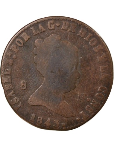 Reine Espagnol 2e Type 8 maravedis Cuivre 1843 Aqu Ségovia (Aqueduc)