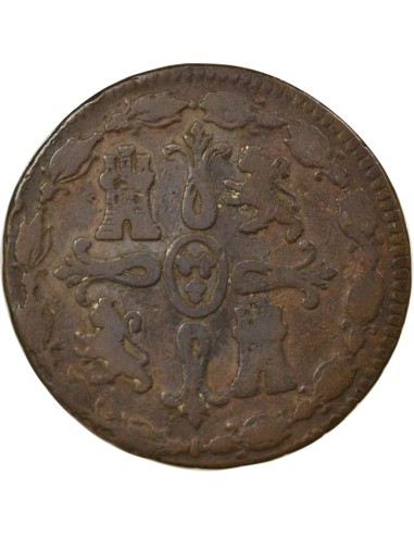 Espagne Ferdinand VII 2e Portrait 8 maravedis Cuivre 1824 J Jubia (J ou JA)