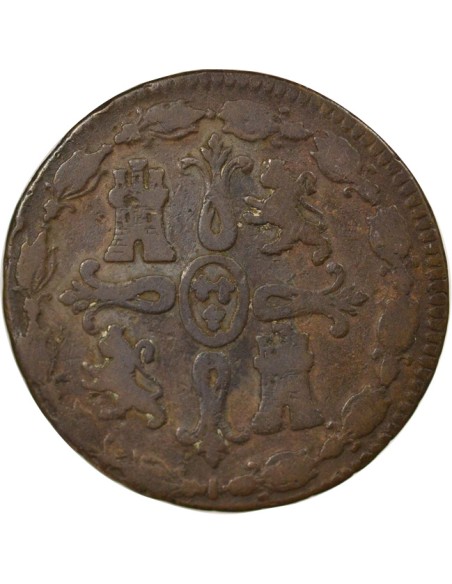 Espagne Ferdinand VII 2e Portrait 8 maravedis Cuivre 1824 J Jubia (J ou JA)
