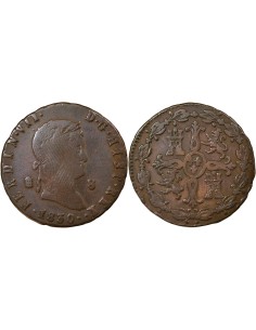 Espagne Ferdinand VII 2e Portrait 8 maravedis Cuivre 1830 Aqu Ségovia (Aqueduc)