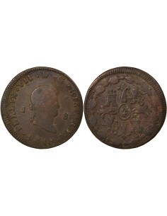 Espagne Ferdinand VII 2e Portrait 8 maravedis Cuivre 1818 J Jubia (J ou JA)