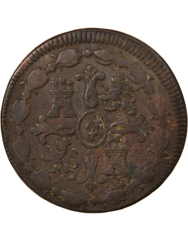 Espagne Ferdinand VII 2e Portrait 8 maravedis Cuivre 1818 J Jubia (J ou JA)