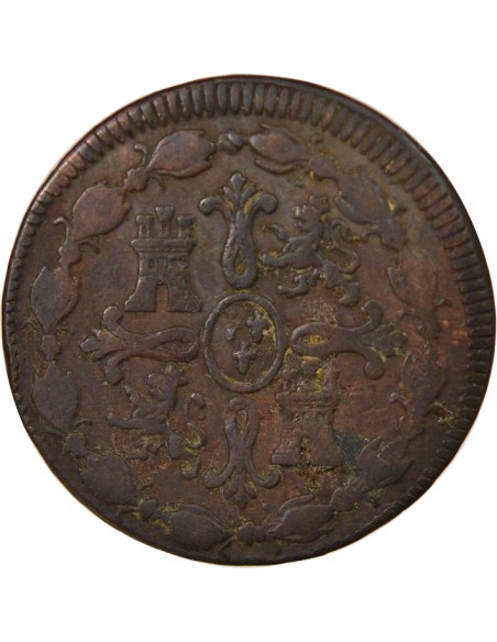 Espagne Ferdinand VII 2e Portrait 8 maravedis Cuivre 1818 J Jubia (J ou JA)