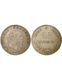 Italie Victor Emmanuel II 20 centesimi Argent 1863 M Milan
