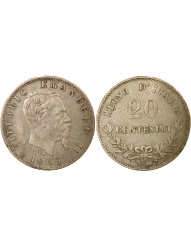 Italie Victor Emmanuel II 20 centesimi Argent 1863 M Milan