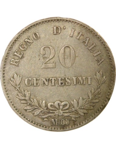 Italie Victor Emmanuel II 20 centesimi Argent 1863 M Milan
