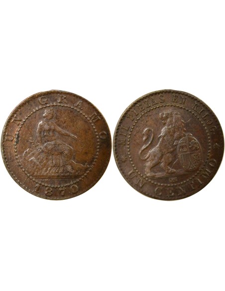 Espagne Gouvernement Provisoire 1 centimo Bronze 1870 Barcelone