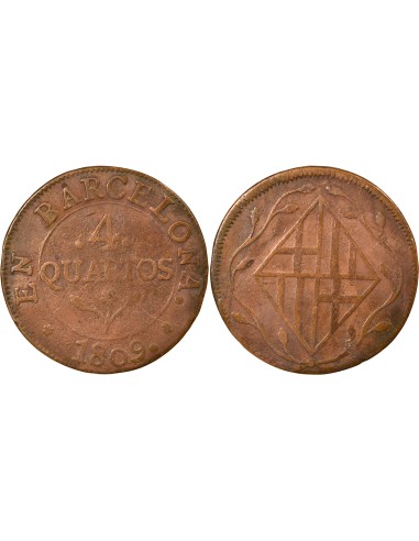 Catalogne Joseph Napoléon 4 quartos Cuivre 1809 Barcelone