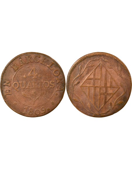 Catalogne Joseph Napoléon 4 quartos Cuivre 1809 Barcelone