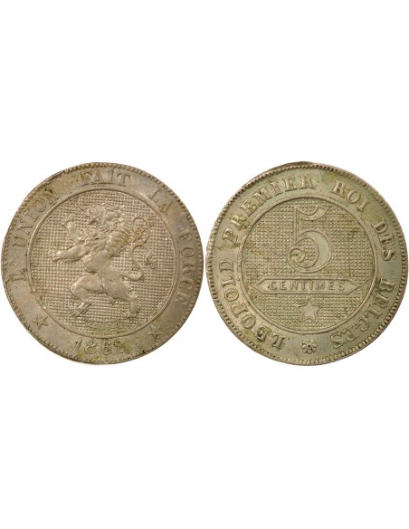 Belgique Léopold Ier 5 centimes Cuivre-Nickel 1862/1 B. Bruxelles