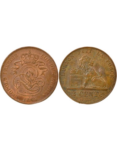 Belgique Léopold Ier 2 centimes Cuivre 1863 B. Bruxelles