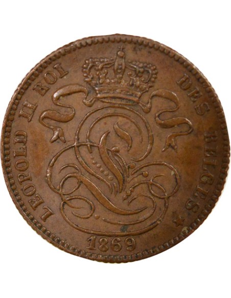 Belgique Léopold II En Français 1 centime Cuivre 1869 B. Bruxelles