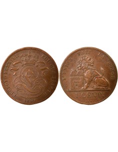 Belgique Léopold Ier sans trait 1 centime Cuivre 1859 B. Bruxelles