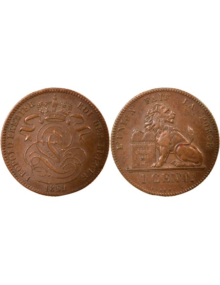 Belgique Léopold Ier sans trait 1 centime Cuivre 1859 B. Bruxelles