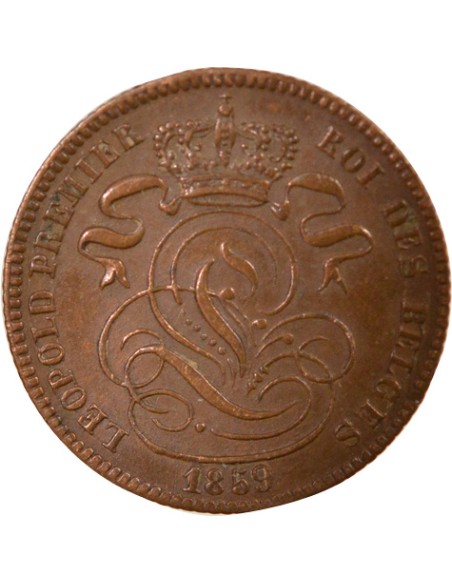 Belgique Léopold Ier sans trait 1 centime Cuivre 1859 B. Bruxelles