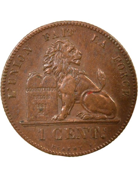 Belgique Léopold Ier sans trait 1 centime Cuivre 1859 B. Bruxelles