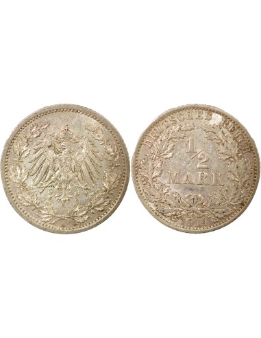 Allemagne Guillaume II de Prusse 1/2 mark Argent 1914 A Berlin
