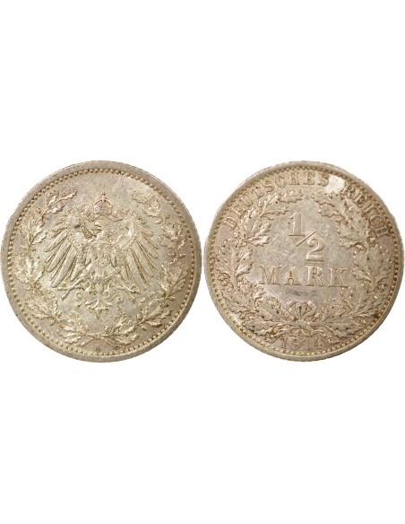 Allemagne Guillaume II de Prusse 1/2 mark Argent 1914 A Berlin