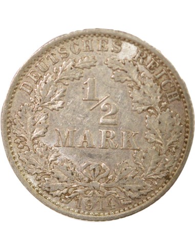Allemagne Guillaume II de Prusse 1/2 mark Argent 1914 A Berlin