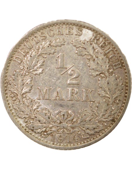 Allemagne Guillaume II de Prusse 1/2 mark Argent 1914 A Berlin